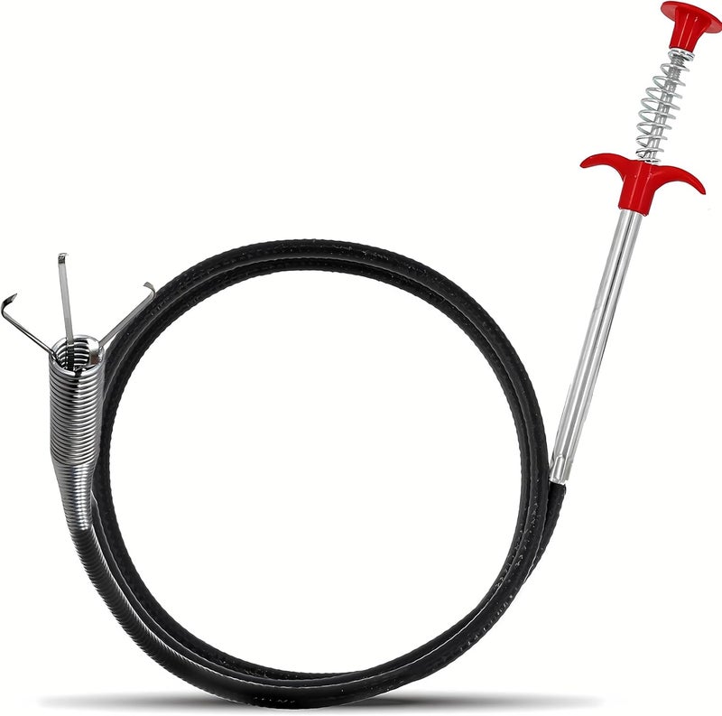 Domejo Drain Snake, Drain Clog Remover - Gutter Cleaning Tools Drain Cleaner for Toilet Sewer Shower Kitchen Bathroom Tub Clogged Drains Opener Cleaning Tool, Flexible Grabber Claw Pick Up Reacher (63 inch) - Image 1